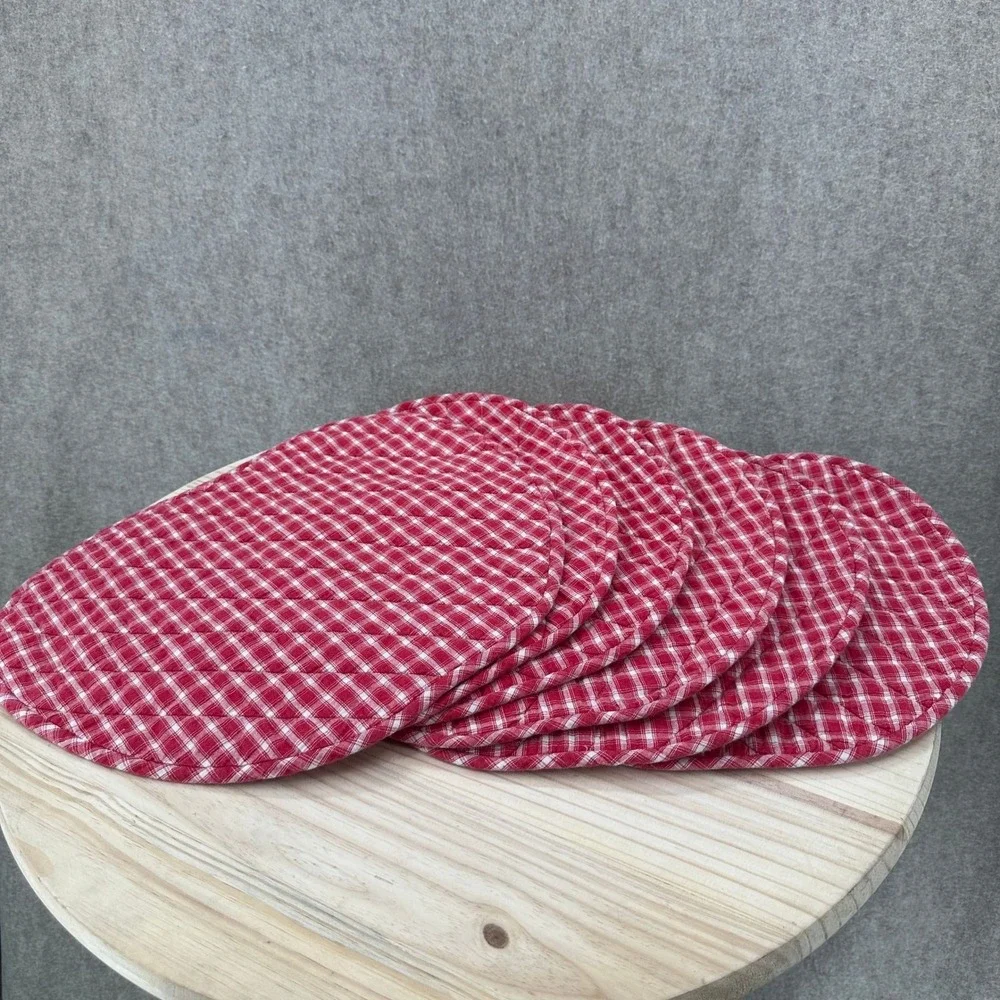 VTG Set of 6 Apple / Heart Placemats Red White Gingham Quilted Farmhouse Decor